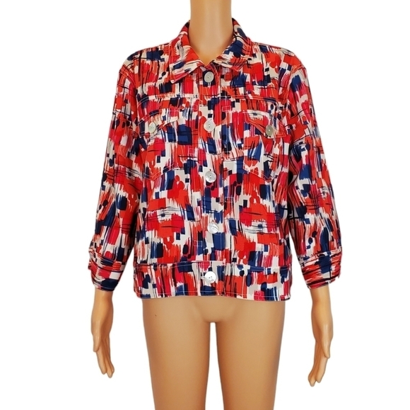 Ruby Rd multi color 3/4 sleeve button down jacket - Picture 2 of 8